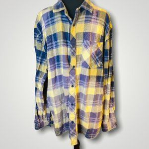 Vans Bleach Splattered Ombre Blue Yellow Purple Flannel Shacket Jacket  XXL